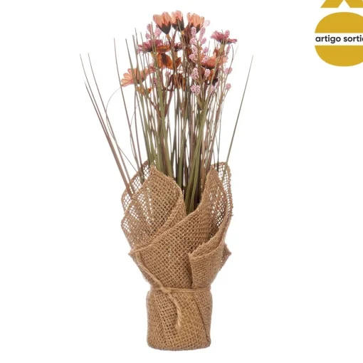 Vaso saco em ráfia com flores artificiais