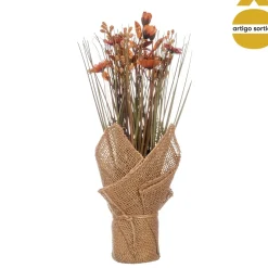 Vaso saco em ráfia com flores artificiais