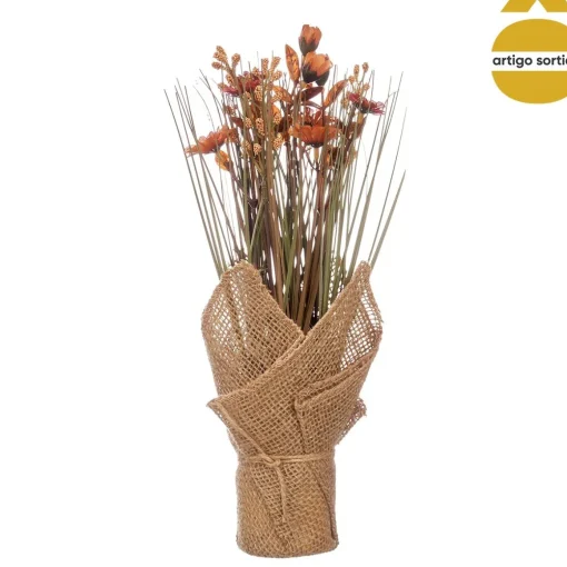 Vaso saco em ráfia com flores artificiais
