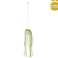 Vaso suspenso com planta artificial verde